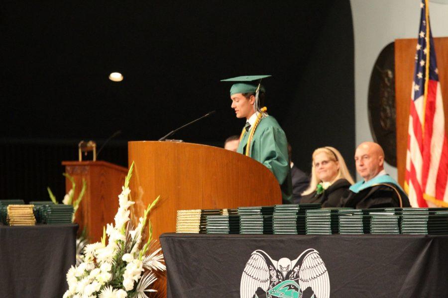 At+the+2016+graduation+ceremony%2C+senior+Ward+Mershon+gave+a+speech+to+the+2016+class.+Mershon+was+one+of+the+three+seniors+to+speak+at+graduation.+%E2%80%9CClass+of+2016+we+built+it%E2%80%A6From+the+ground+up%2C%E2%80%9D+Mershon+said.