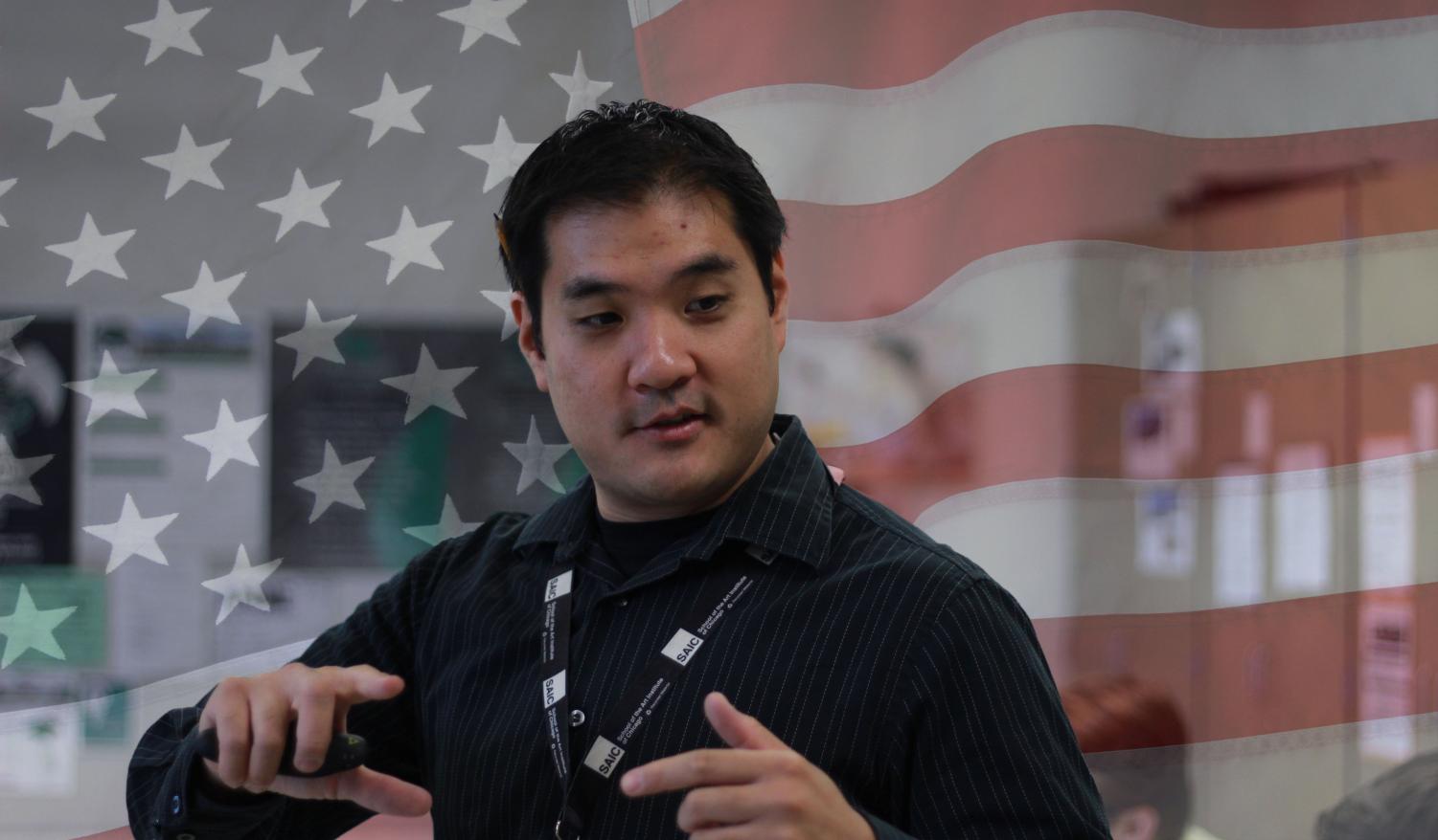 In his Art 1 class, Manabu Takahashi teaches about 2D and 3D shapes on Sept. 13. Takahashi has been an art teacher for eight years.