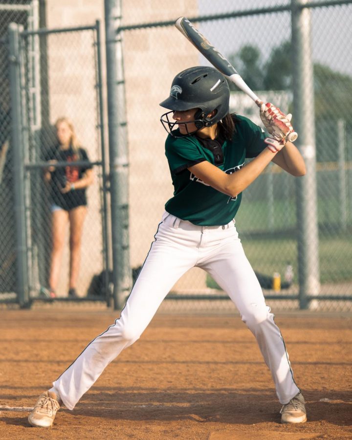 At the plate, senior Shea Martin readies to hit during the 10-0 senior night victory Sept. 30 against North Kansas City High School. The conference champions ended the season 20-7. “Obviously it didn’t end the way I wanted it to,” Martin said. “However, the season itself was amazing. 
