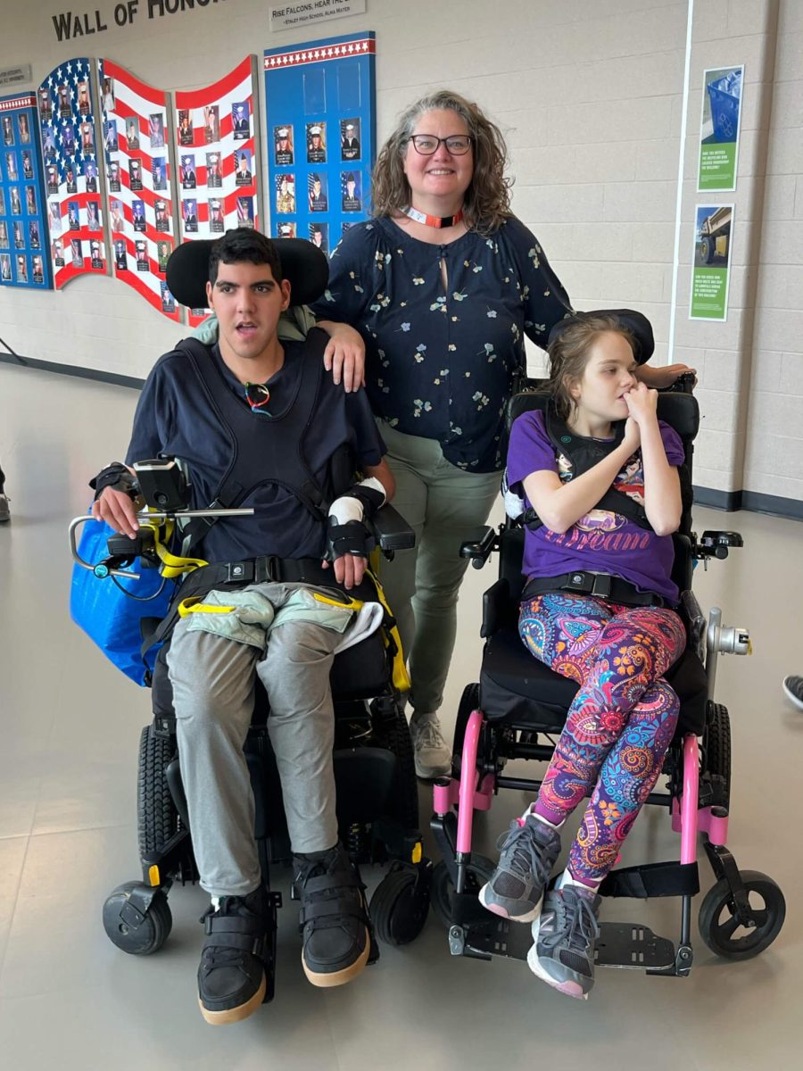 GOALS Teacher Tracey Wasinger with seniors Diego Datica and Abigail Vejrosta at the end of the school day May 21