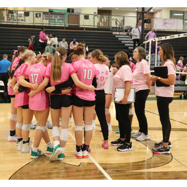 The annual Dig For A Cure volleyball tournament was hosted at home Sept. 23. The varsity volleyball team beat North Kansas City High School 3-2 in five sets. JV and C teams also won. There was a $5 cash donation for admission, and all proceeds will be donated to the Sideout Foundation.