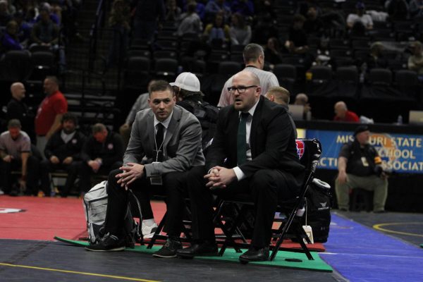 Coach Elijah Bears (right) at 2024 Missouri wrestling state.