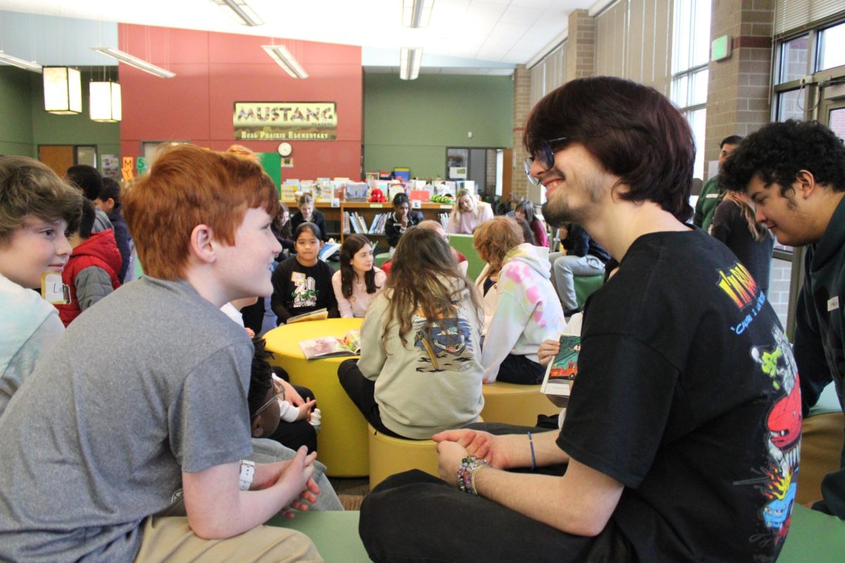 Creative Design III students meet with Bell Prairie Elementary students Feb. 10.