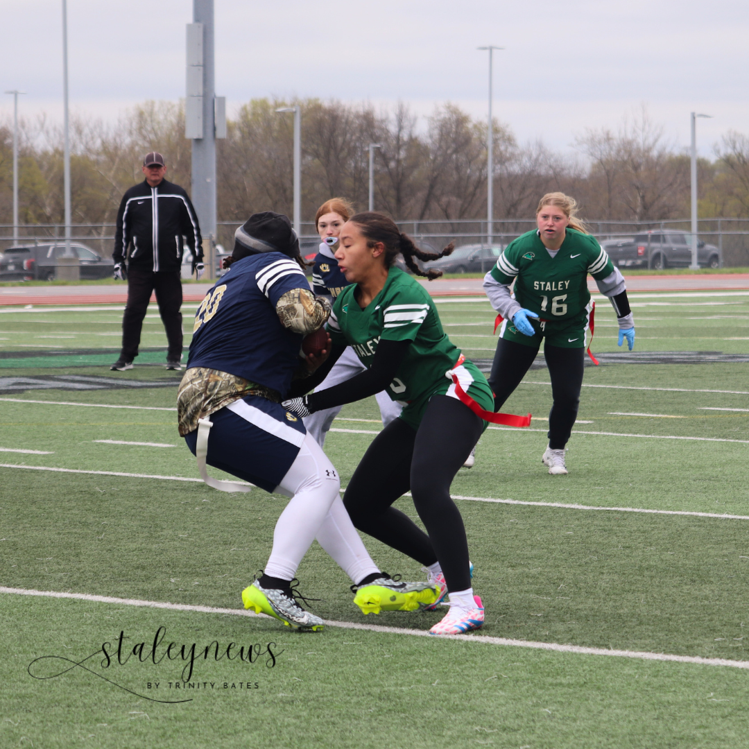 The flag football teams started their season today at home. Varsity beat William Chrisman High School 19-6 and took a loss against Park Hill High School 0-19. Junior Varsity beat William Chrisman 26-22 and won by forfeit to Paseo High School.

