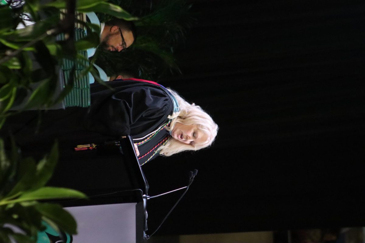 Art teacher Chelle Cox gives the faculty address at the commencement ceremony for the Class of 2025 May 14. 