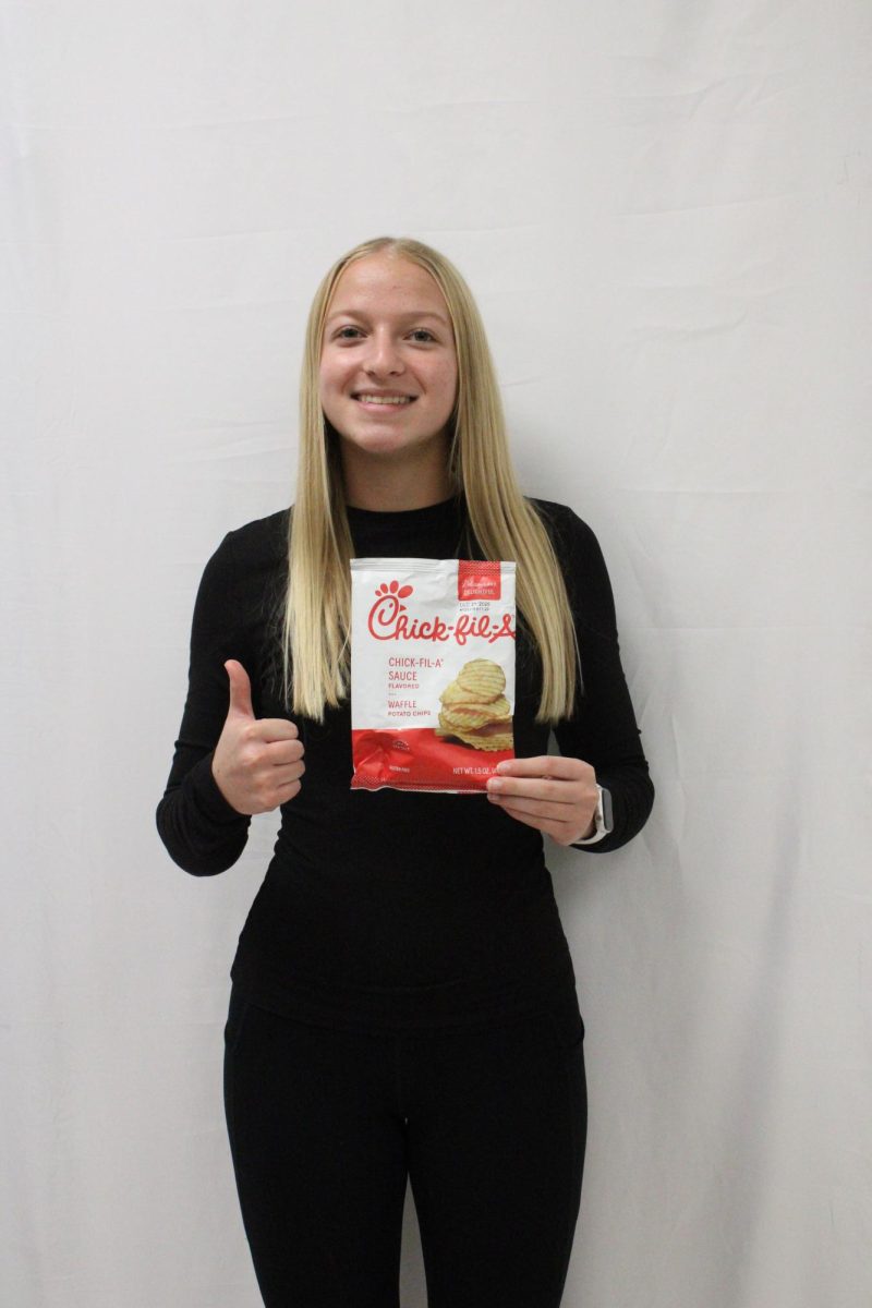 Sophomore Zaylee Berger gives the chips a thumbs up.