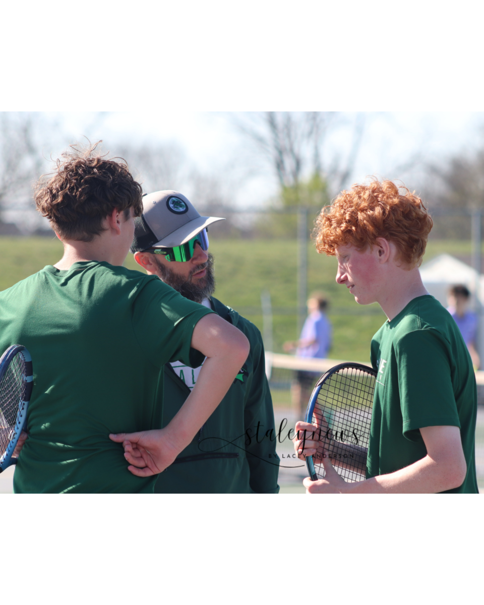 The boys tennis team played Blue Springs High School at home today. Varsity won 5-4, JV won 6-3, and Novice tied 6-6. Tomorrow they play Oak Park and North Kansas City High schools in the NKCSD Tri-Event.